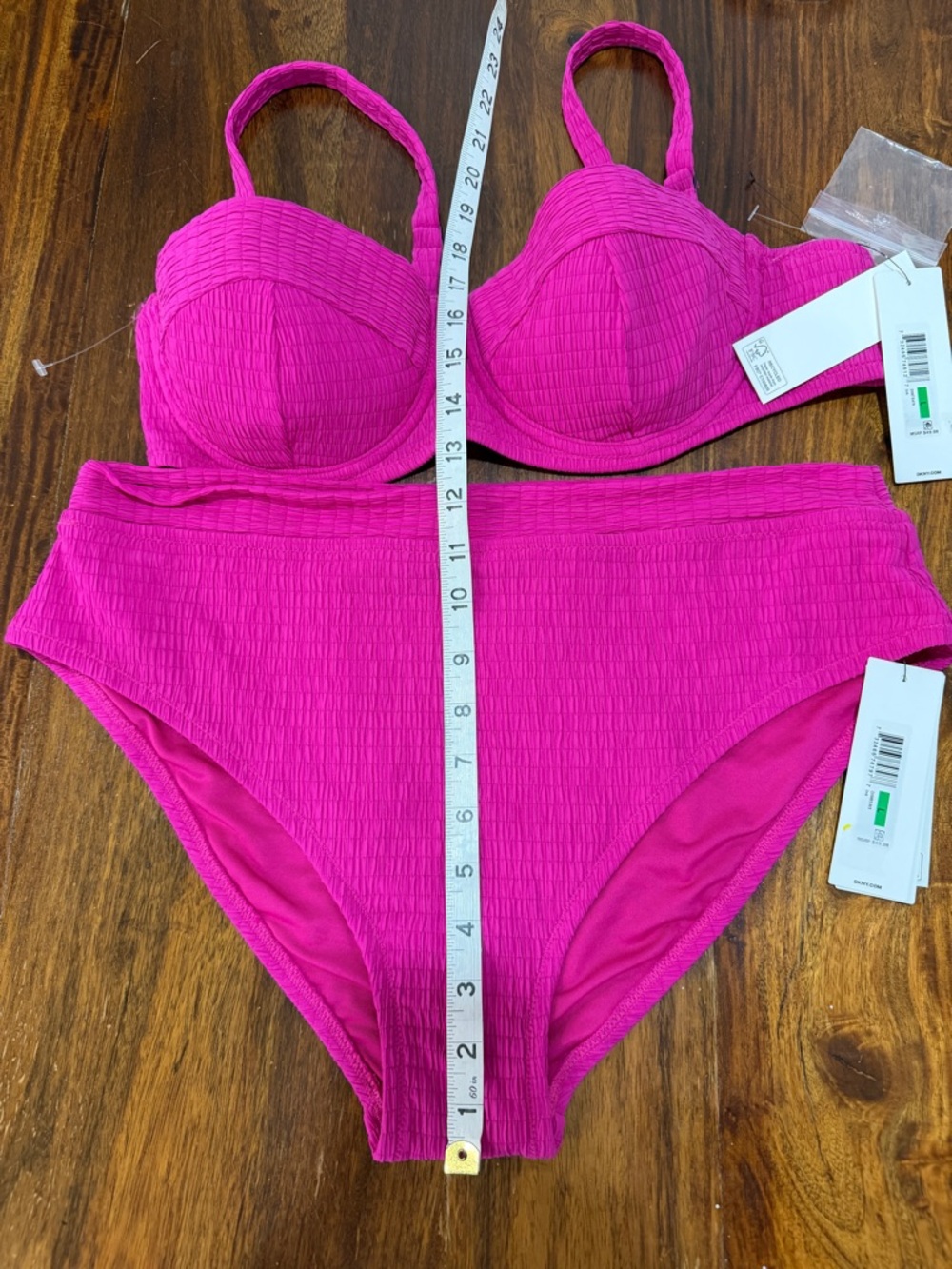 NWT DKNY Hot Pink Textured Underwire High-Waist Bikini Set Sz L | Pinup | Resort - Picture 3 of 8